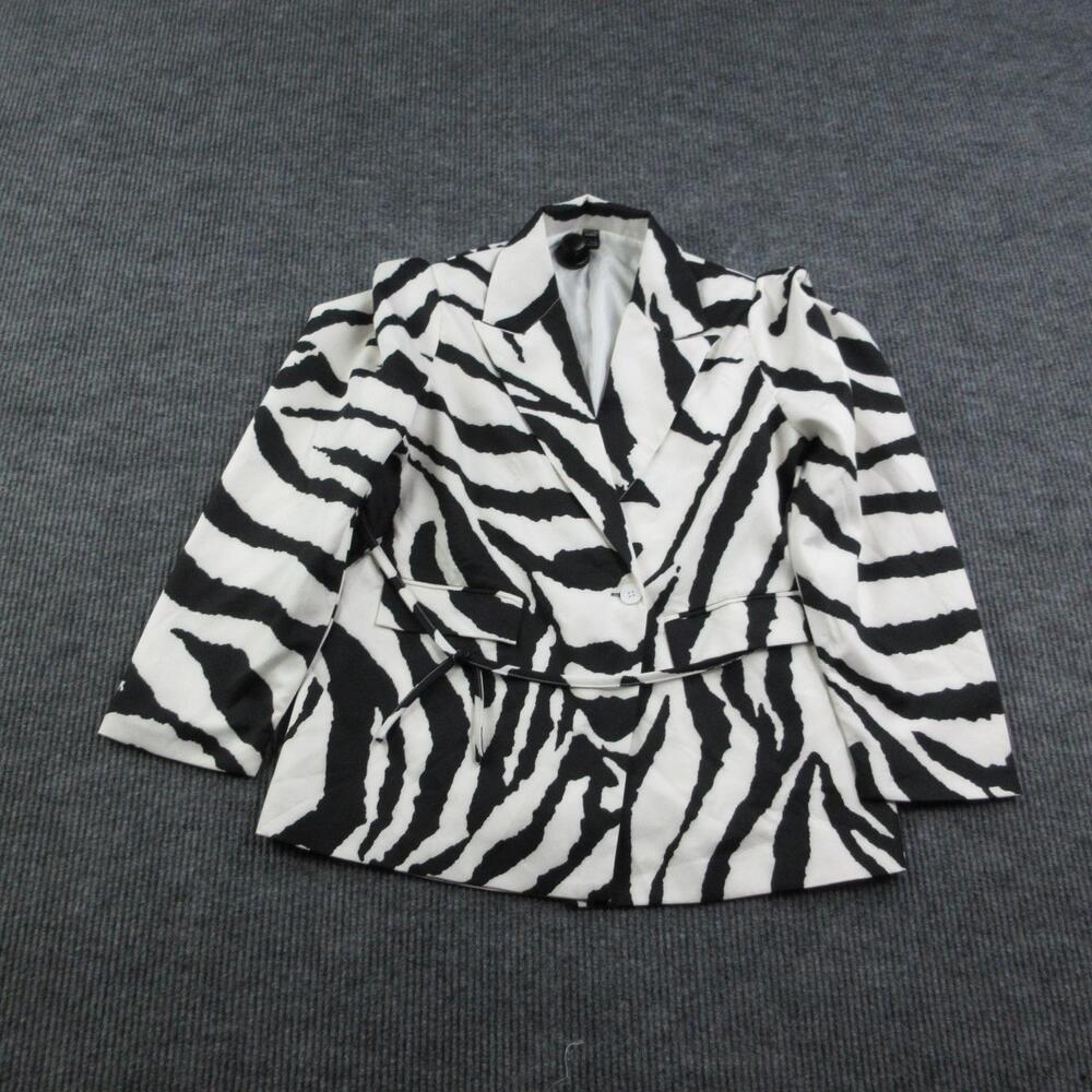 Aveloria Blazer Womens L Black White Animal Print Lined Tailored One-Button Tie